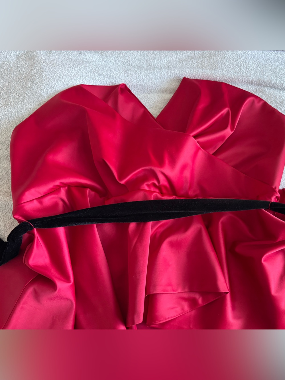 Eloquii Strapless Satin Dress in Vibrant Red with Black Waist Detail